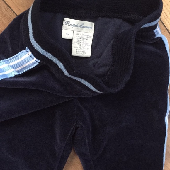 Ralph Lauren Infant Velour Outfit Set 3M Navy Blue - Picture 4 of 5